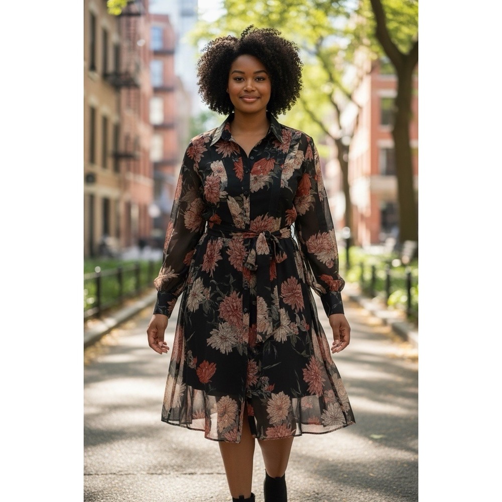 Antonio‎ Melani Long Sleeve Floral Dress Black Size 12 Romantic Feminine